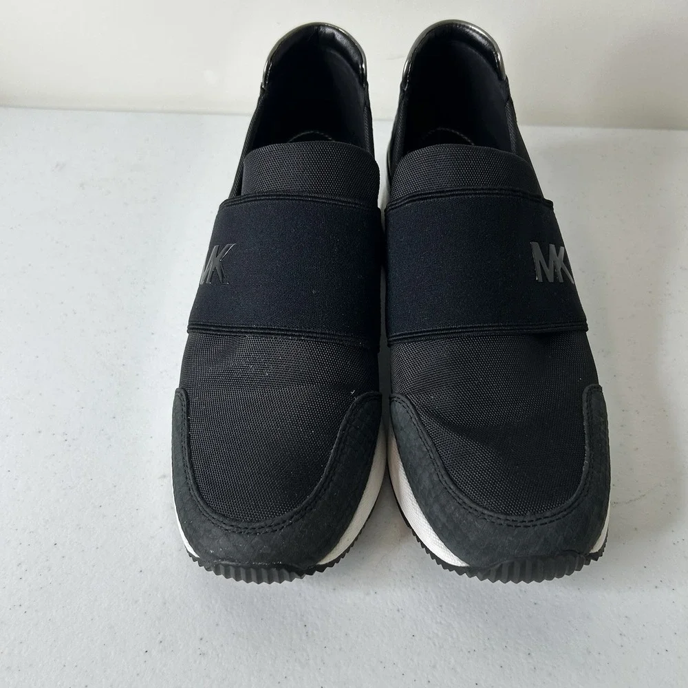 Michael Kors Women's 7.5 Felix Trainer Wedge Tech Canvas Sneakers Black